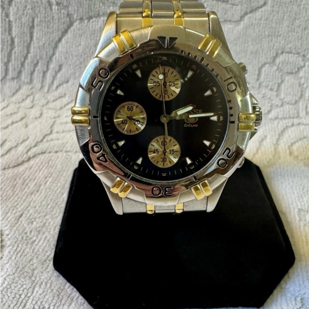 Fossil Blue CH-2265 Black/Gold Face w/Rotating Bezel & Triple Subdial